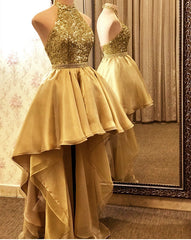 High Low Prom Dresses Tulle Ruffles Sequin Halter
