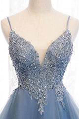 High Low Spaghetti Straps Tulle Homecoming Dresses with Appliques V Neck Prom Dresses Short