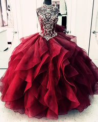 High Neck Crystal Beaded Bodice Corset Organza Layered Quinceanera Dresses Ball Gowns