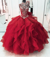 High Neck Crystal Beaded Bodice Corset Organza Layered Quinceanera Dresses Ball Gowns