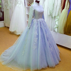 High Neck Long Sleeves Muslim Arabic Wedding Dresses