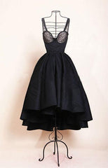 High Low Black Dress Vintage Homecoming Dresses Short Prom Dress TP1217