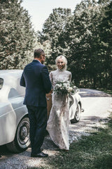 High Neck Boho Long Sleeves Lace Wedding Dresses With Open back TN307