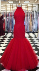 High Neck Long Mermaid 2024 Red Prom Dresses UK Glitter Tulle Formal Dress