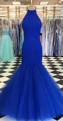 High Neck Long Mermaid 2024 Red Prom Dresses UK Glitter Tulle Formal Dress