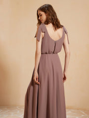 V-neck Floor-length Chiffon Dress With Silt Vintage Mauve