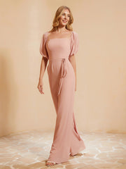 Square Neckline Half Sleeves Jumpsuit Dusty Rose