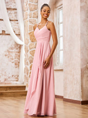 Double Spaghetti Straps Chiffon Bridesmaid Dresses Dusty Rose