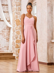 Double Spaghetti Straps Chiffon Bridesmaid Dresses Dusty Rose