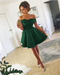 Short Satin V Neck Off-The-Shoulder Homecoming Dresses