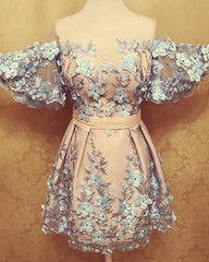 Puffy Sleeves Homecoming Dresses With 3D Flowers