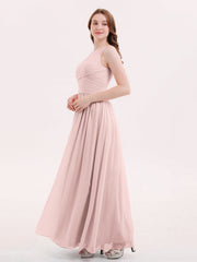 Illusion Sweetheart Neck Chiffon Bridesmaid Dress-Dusty Rose