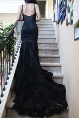 Hot Black Lace Evening Dresses UK Straps Mermaid Simple Wedding dress