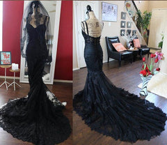 Hot Black Lace Evening Dresses UK Straps Mermaid Simple Wedding dress