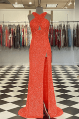 Hot 2024 Black Sequin Prom Dress Fitted Sleeveless Formal Dress with Slit