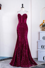 Hot Fuchsia Sequin Mermaid Prom Evening Dresses Sweetheart