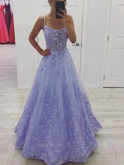 Hot Lace Long Violet Prom Dresses 2024 Floral Lavender Formal Dresses 3D Flowers