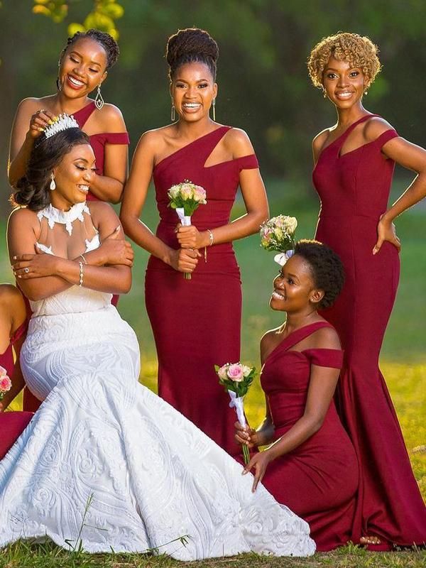 Hot Off Shoulder Long Bridesmaid Dress Burgundy Mermaid Wedding Party Dresses