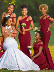 Hot Off Shoulder Long Bridesmaid Dress Burgundy Mermaid Wedding Party Dresses