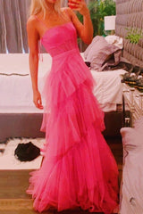 Hot Pink High Low Prom Dresses, Hot Pink High Low Formal Graduation Dresses