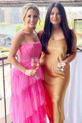 Hot Pink High Low Prom Dresses, Hot Pink High Low Formal Graduation Dresses