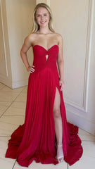 Hot Pink Sweetheart Keyhole Chiffon Pleated Long Prom Dress,AST1619