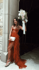 Hot Rust Red High Low Prom Dresses 2024 Tulle Sweetheart Long Formal Dress Tiered