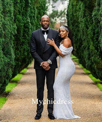 Hot Sexy Glitter Sequin Off the Shoulder Mermaid Bridal Wedding Dresses