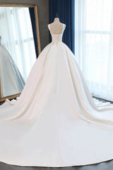 Hot Square Neck Satin Wedding Dresses Ball Gown Sleeveless Bridal Dress Cheap