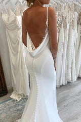 Hot White Satin Lace Wedding Dresses V Neck Mermaid Dress