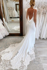 Hot White Satin Lace Wedding Dresses V Neck Mermaid Dress