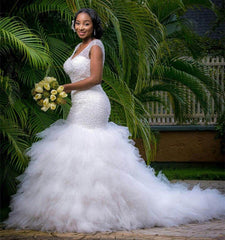 Hot Sell Mermaid Organza White Wedding Dresses Bridal Gowns TN0032