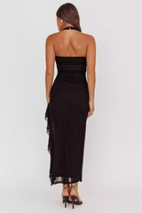 Hot mesh, extra long lining, backless ruffle edge, side slits, zipper on the side Prom Dresses