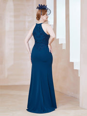Halter Sleeveless Floor-length Sheath Dress Ink Blue