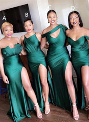 Elastic Satin Emerald Green Bridesmaid Dresses Off-the-shoulder Strapless
