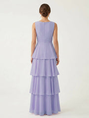 Tiered Chiffon Maxi Dress with Plunging V-Neckline Lavender