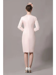 Mother of the Bride Dress Plus Size Elegant Scoop Neck Knee Length Satin Sleeveless with Beading Appliques
