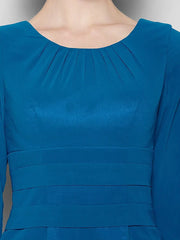 Mother of the Bride Dress Elegant Jewel Neck Knee Length Georgette 3/4 Length Sleeve with Ruched