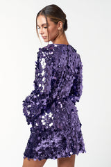 Short Sequin Bell Long Sleeve Mini Dress