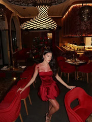 Vintage Burgundy Satin Spaghetti Strap Short A-Line Party Dress Cocktail Dress Homecoming Dress HZ1024