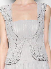 A-Line Mother of the Bride Dress Vintage Inspired Square Neck Floor Length Chiffon Sleeveless with Beading Draping