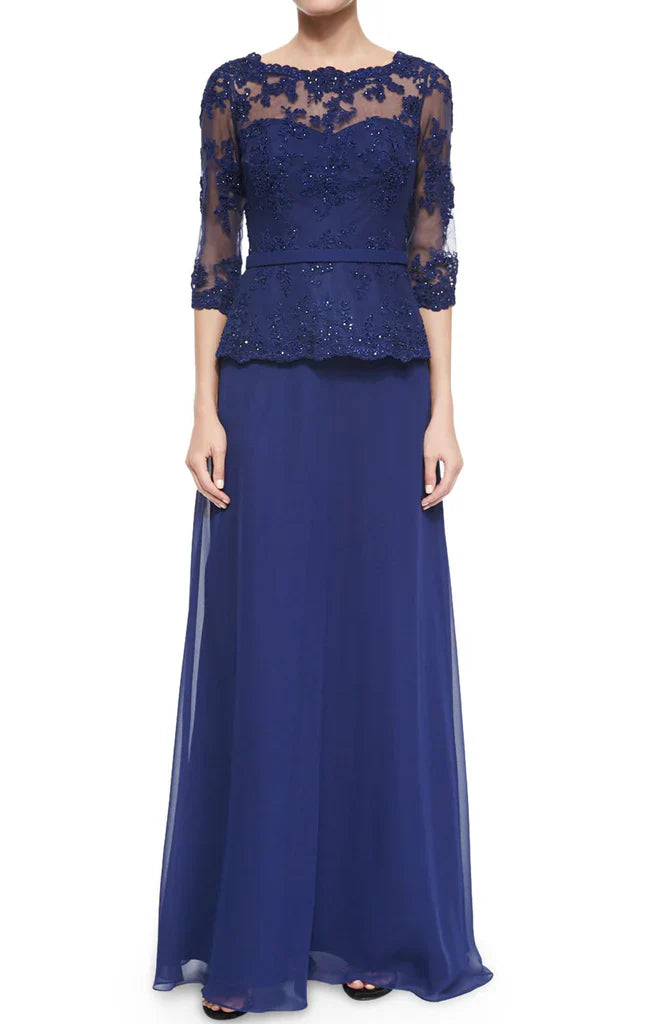 Long Sleeves Lace Chiffon Evening Gown Mother of the Brides Dress