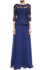 Long Sleeves Lace Chiffon Evening Gown Mother of the Brides Dress