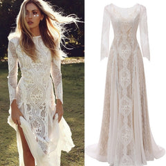 Cheap Lace Bohemian Bridal Gowns UK Long Sleeves Vintage Wedding Dress
