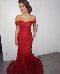 Elegant Lace Off The Shoulder Sweetheart Mermaid Evening Dresses