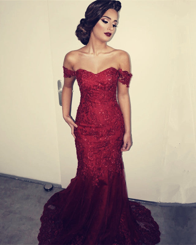 Elegant Lace Off The Shoulder Sweetheart Mermaid Evening Dresses
