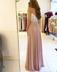 Ivory Lace Appliques Long Chiffon Slit Formal Prom Dresses