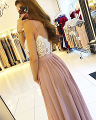 Ivory Lace Appliques Long Chiffon Slit Formal Prom Dresses
