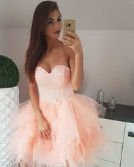 Sequins Beaded Sweetheart Bodice Corset Tulle Ruffles Homecoming Dresses