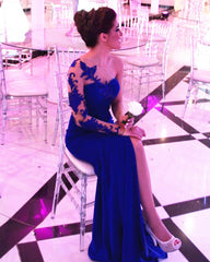 Gorgeous Lace Embroidery One Shoulder Leg Split Prom Dresses Mermaid